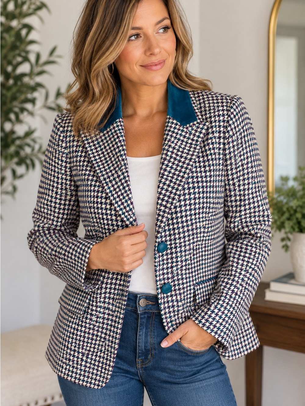 Appleseed’s Vintage Houndstooth Wool Blend Blazer Size 14